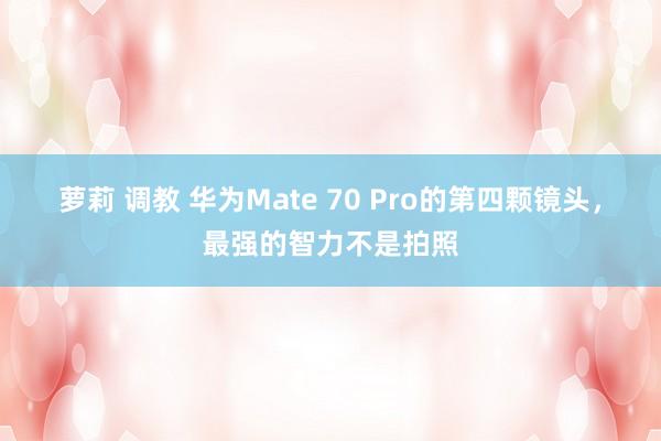 萝莉 调教 华为Mate 70 Pro的第四颗镜头，最强的智力不是拍照